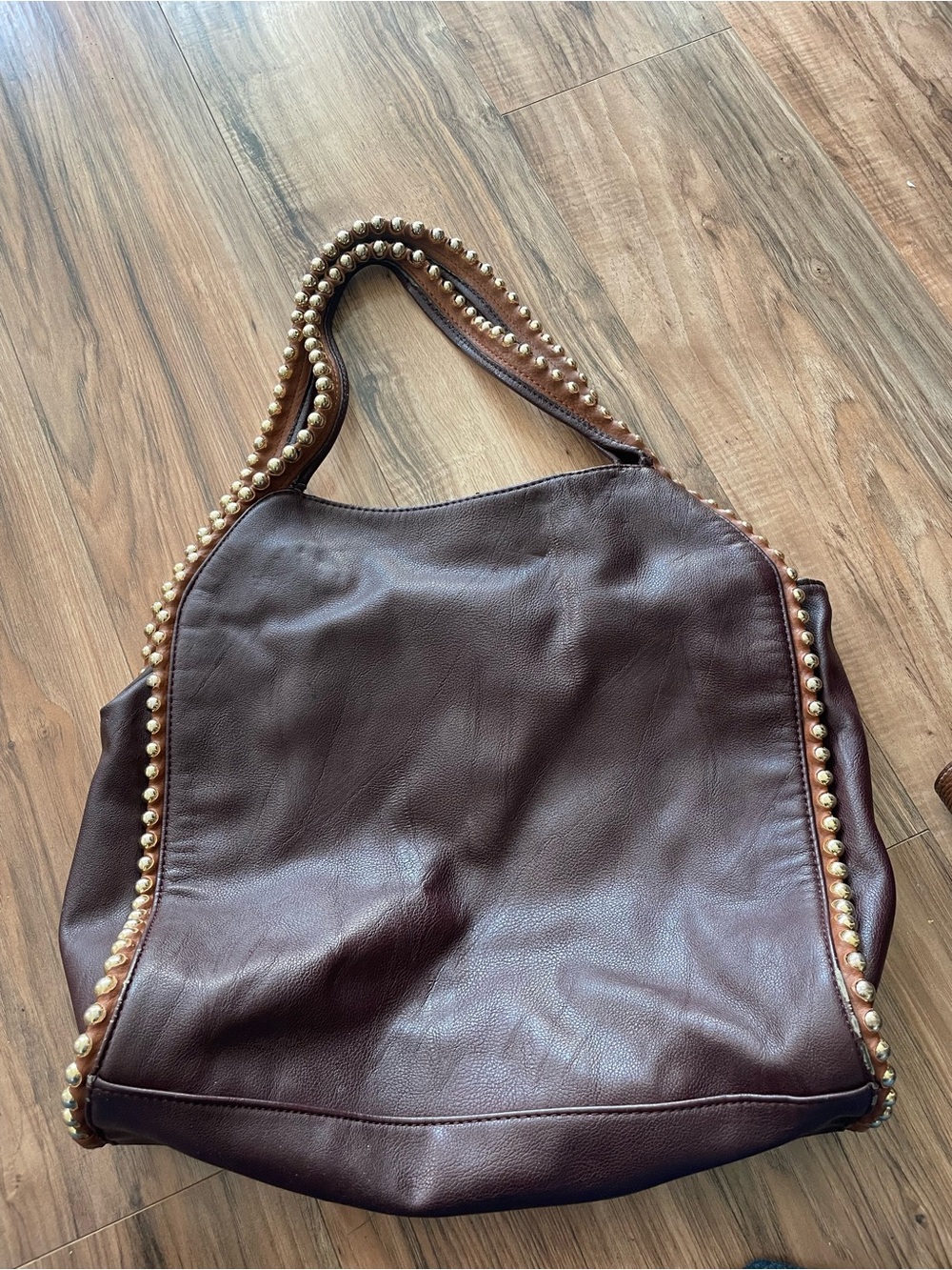 Big Buddha Dark Brown Leather Stud-Trim Shoulder Bag